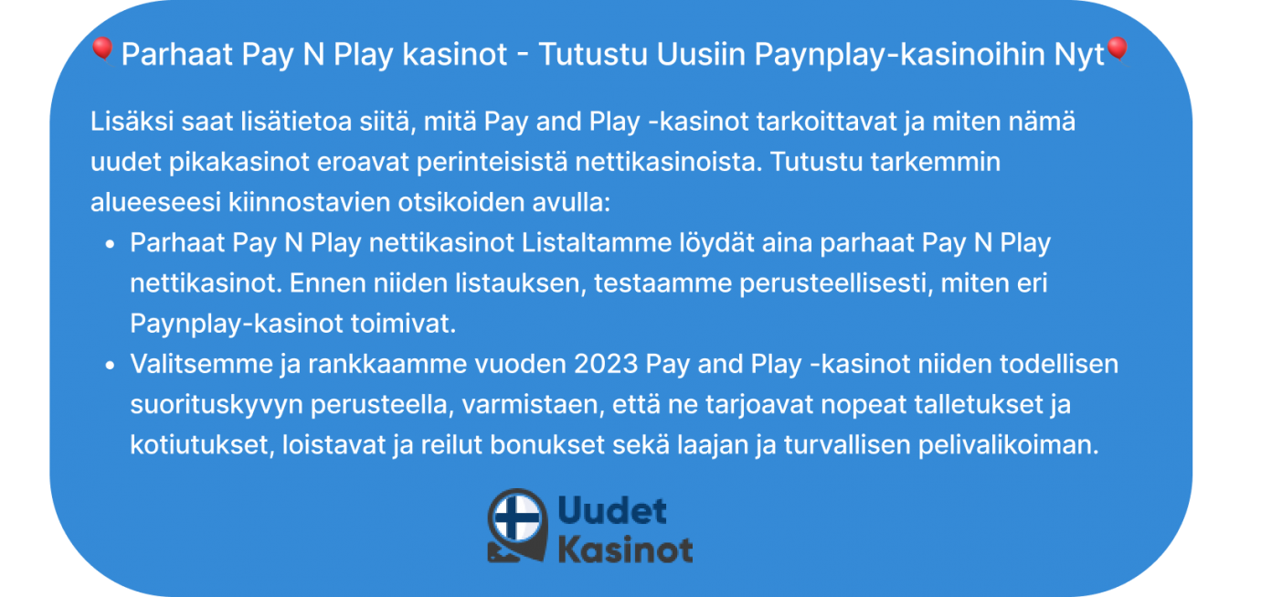 parhaat pay n play kasinot - tutustu uusiin paynplay-kasinoihin nyt